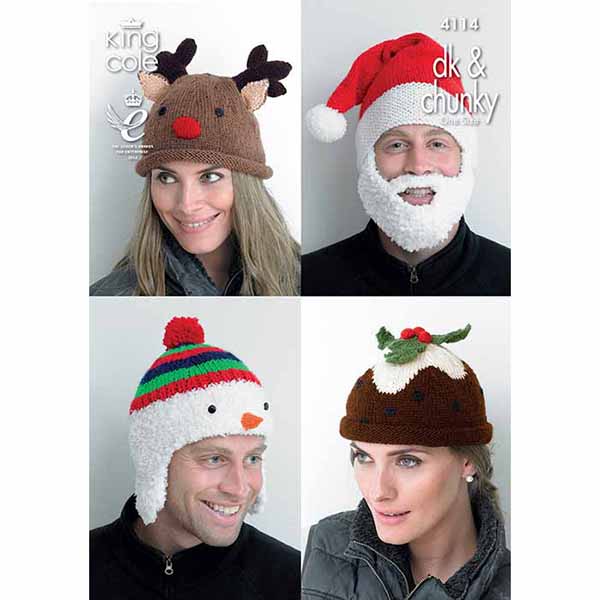 Christmas Adult Novelty Hats Knitted in any King Cole DK Chunky King Cole