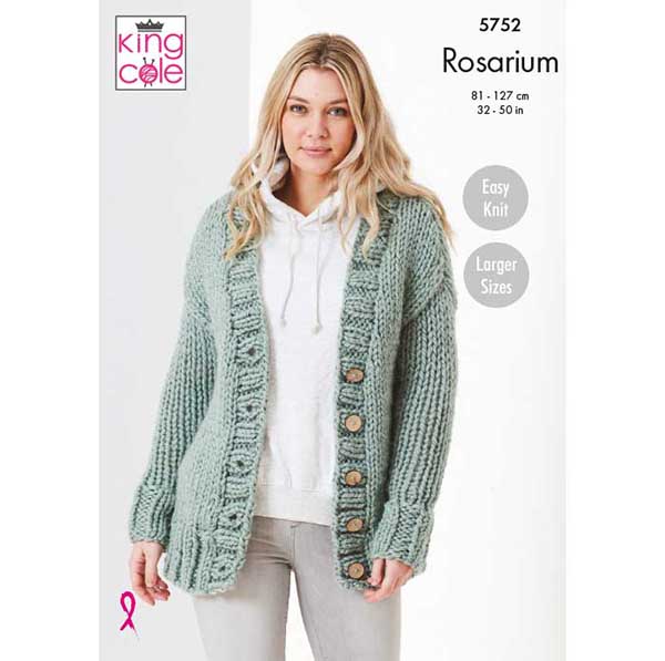 Round & V-Neck Cardigans Knitted in Rosarium Mega Chunky