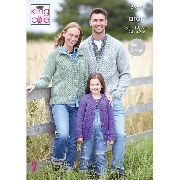 Family Round, Collared and V Neck Cardigans Knitted in Wool Aran