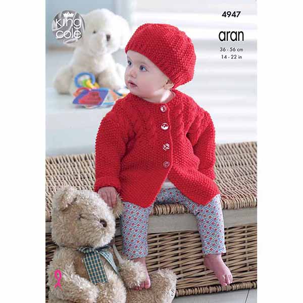 Jackets, Hats & Short Sleeved Cardigan Knitted in Comfort Aran